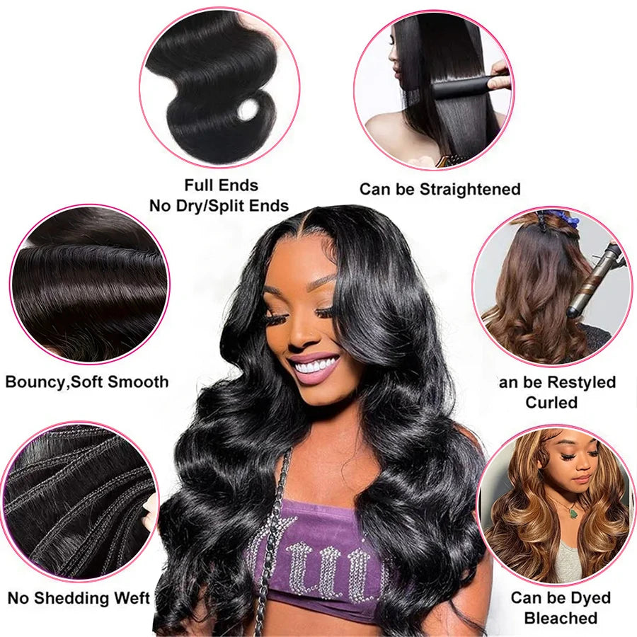 Body Wave Bundles Human Hair Brazilian Hair Weave Bundles 100% Natural Black Human Hair Extensions 1 3 4 PCS Bundles