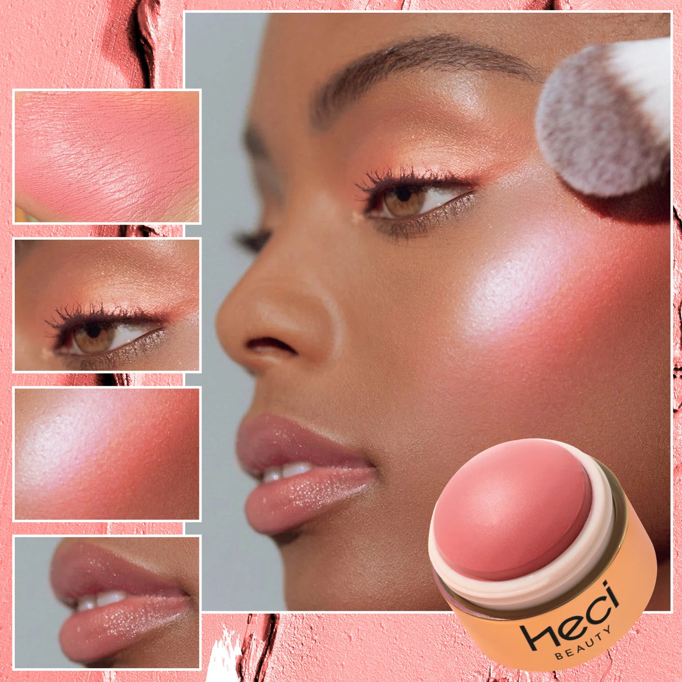 Cream blush ball,High-Pigment Formula,Semi-Matte & Powder Finish,Blendable Color blush Highlight stick for Eyes, Lips & Cheeks