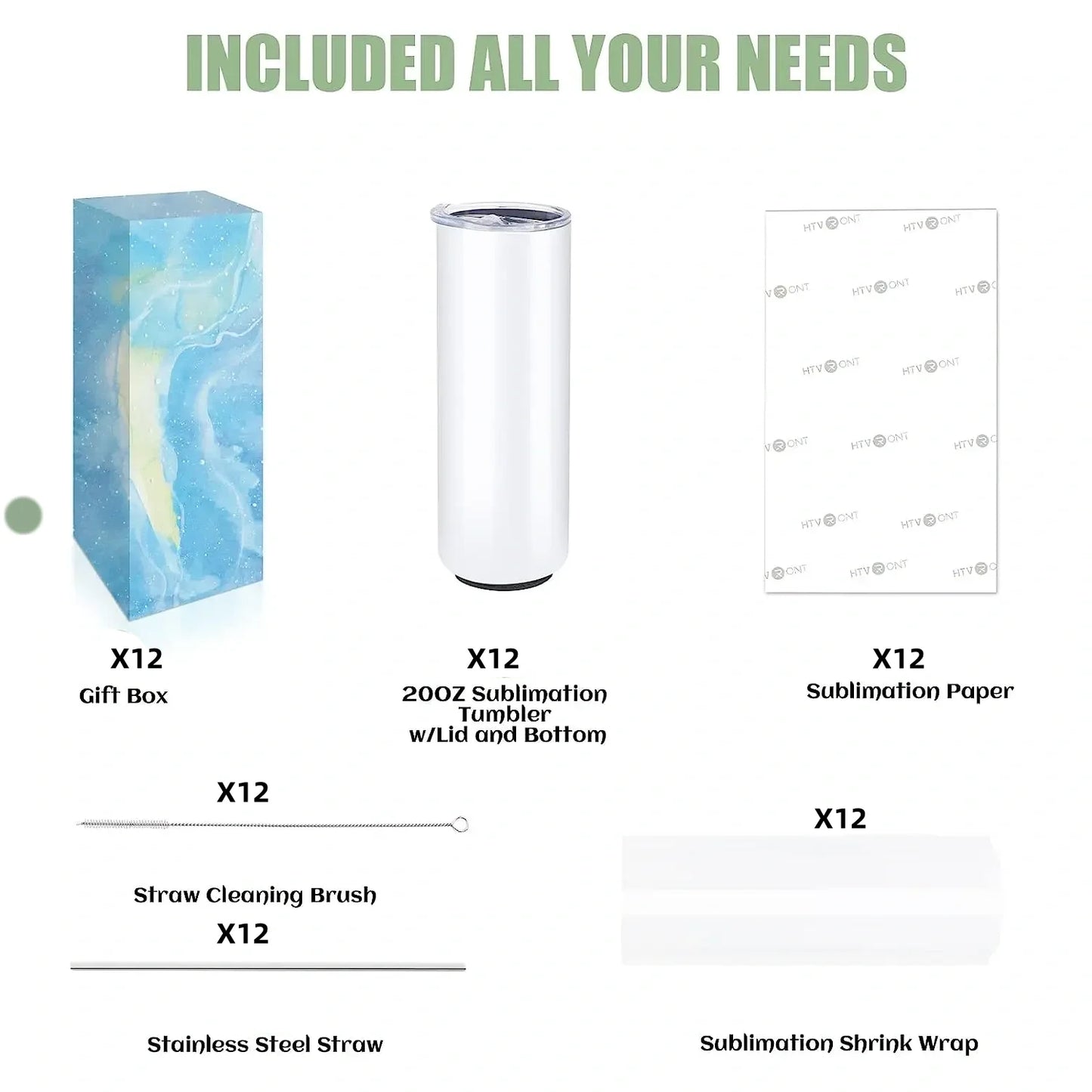 8 Pack 20 OZ Sublimation Tumbler Blanks Skinny Straight in Bulk, Stainless Steel Insulated Sublimation Tumbler