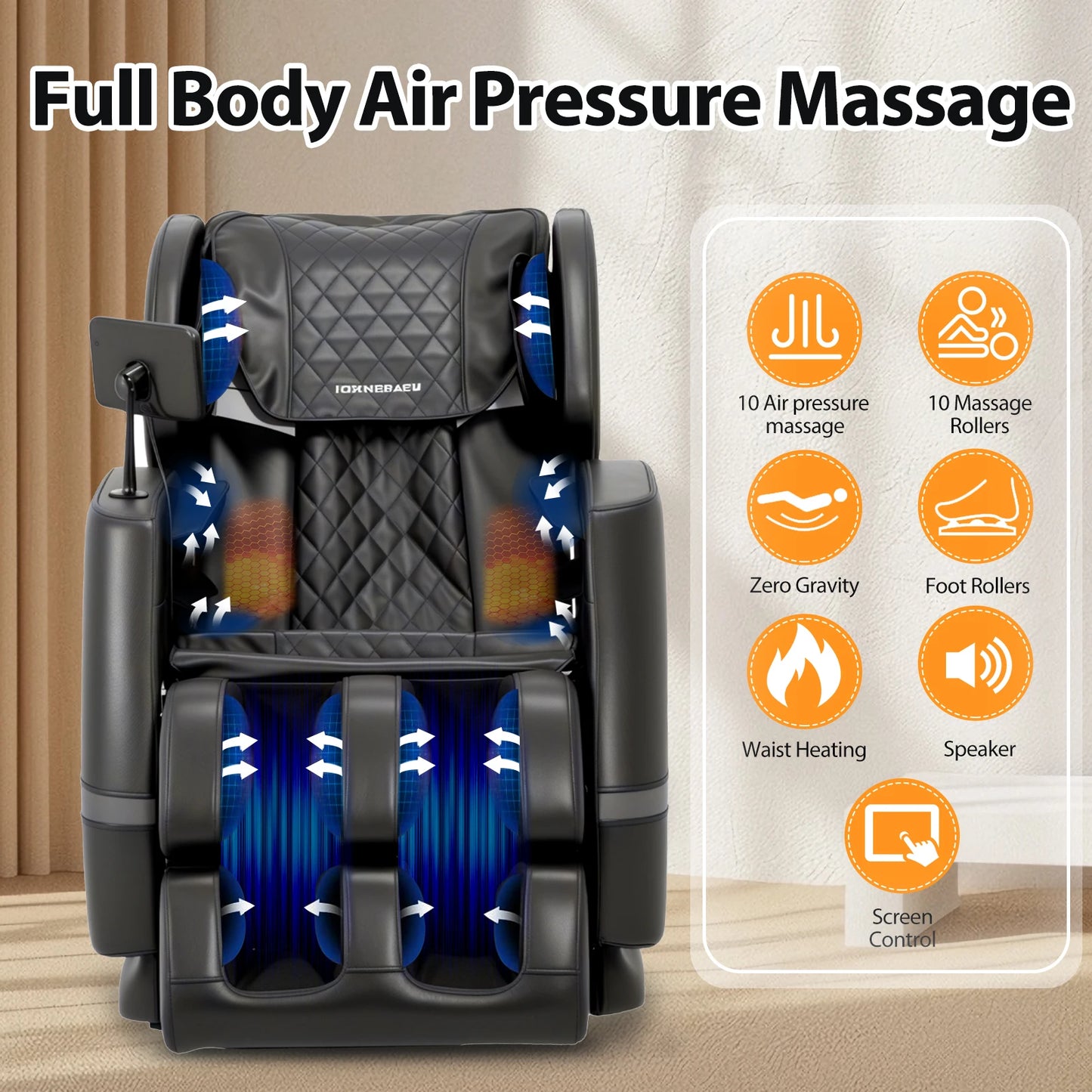 Full Body Zero Gravity Massage Chair, Back, Waist, Hips, Legs, Foot Massage, 10 Rollers Massage, Waist Heating, Lcd Touch Screen