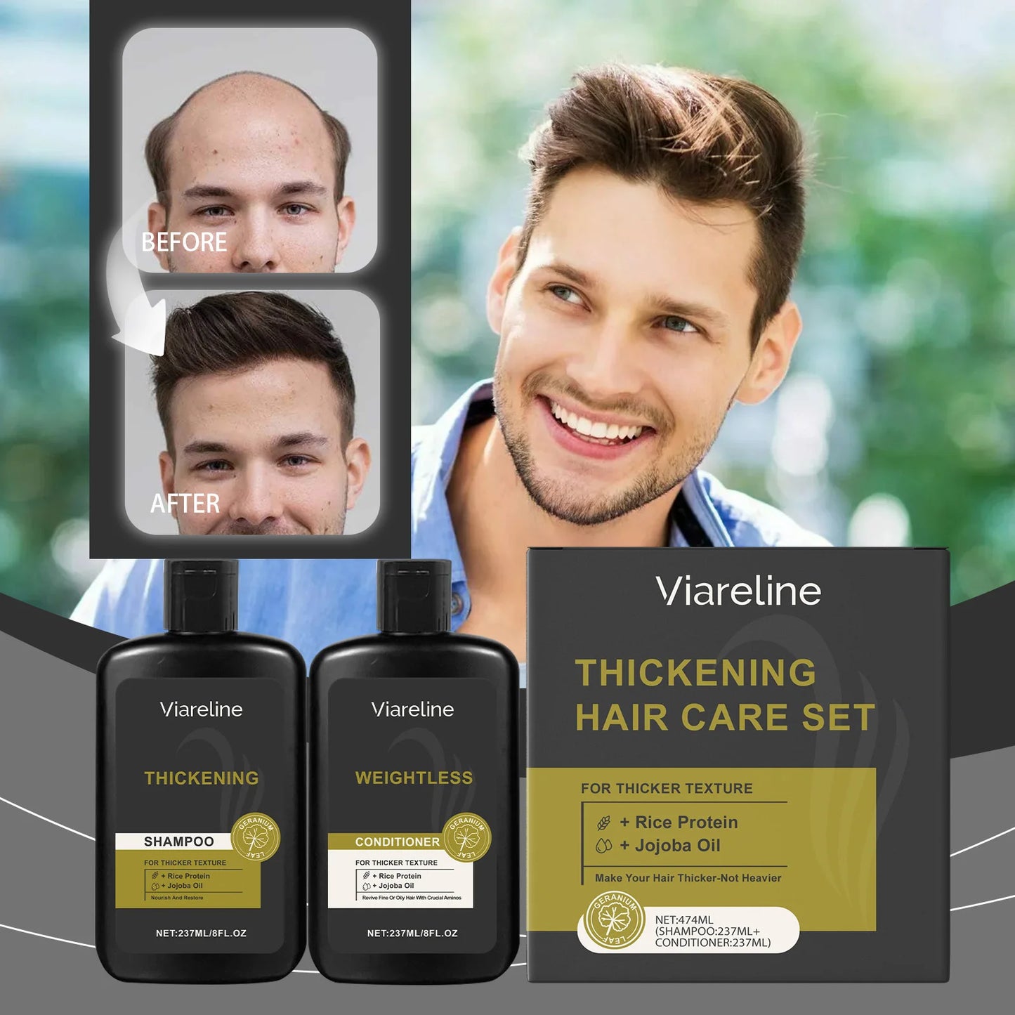 Men Hair Care Set Improve Dryness Roughness Non-greasy Fluffy Thickening Nourishing Volumizing Hair Shampoo and Conditioner Set