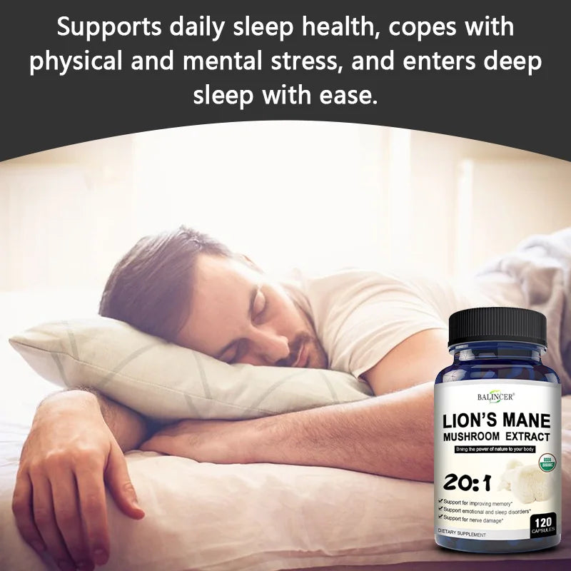 Lions Mane Mushroom Extract Supplement for Mood and Sleep Health, Non-GMO, Gluten-free