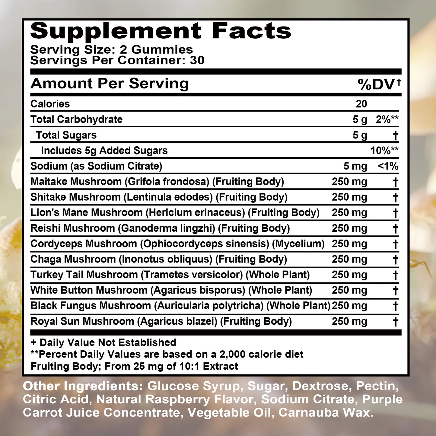 Mushroom Gummies - Brain Health, Enhances Memory and Concentration, Immune Support, Relieves Stress - 60 Gummies