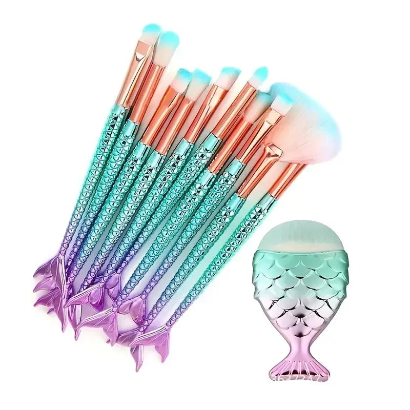 Mermaid Makeup Brush Sets Soft Nylon Bristles Foundation Powder Eyebrow Eye Shadow Eyeliner Blush Beauty Brushes