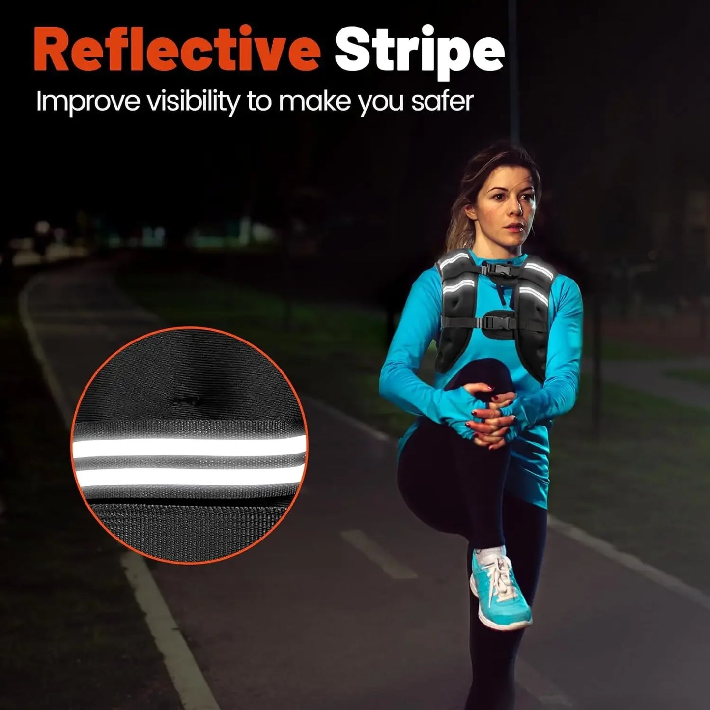 30LB ADJUSTABLE WEIGHT VEST (6-30lb for Men & Women) w/ REFLECTIVE Stripe - Train, Run, Burn Fat!