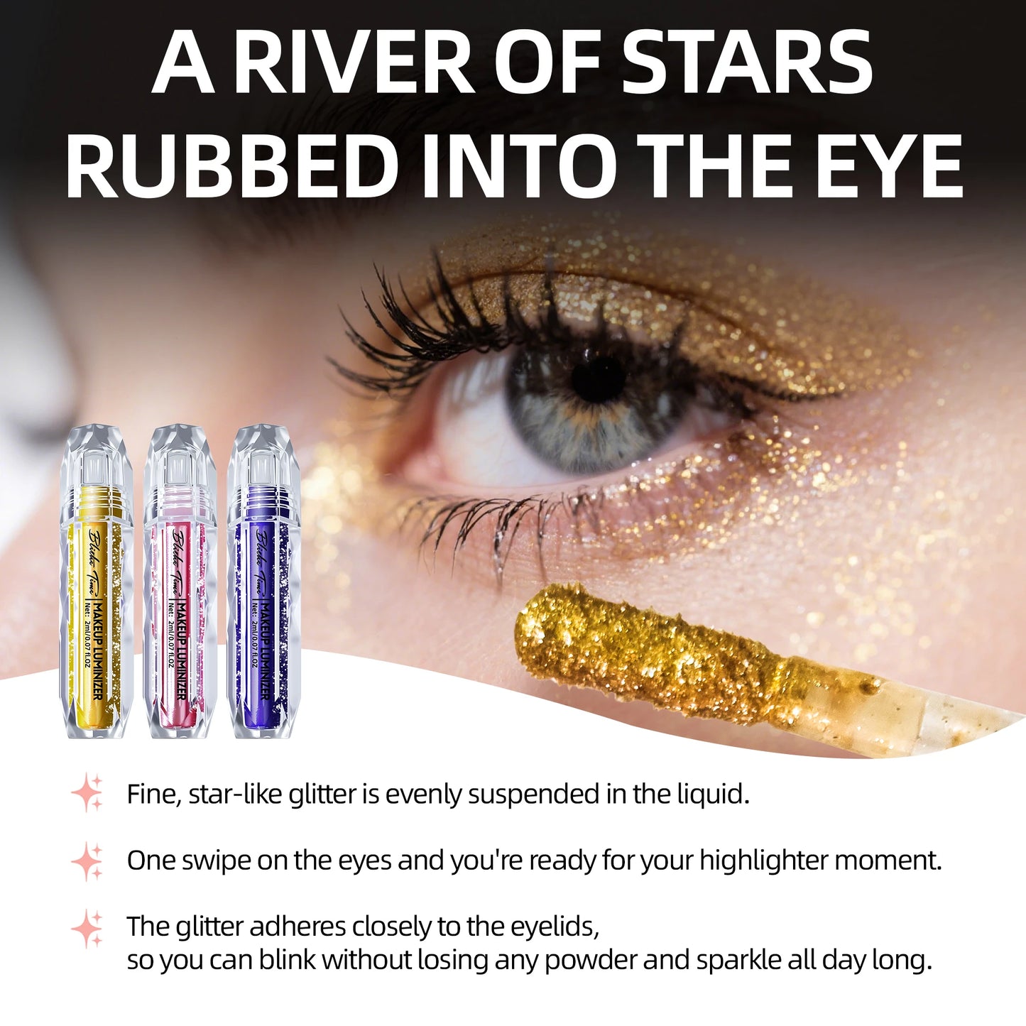 Liquid Shimmer Eye Pack (2ml x 3): Shadow + Liner in One! All-Day Sparkle That Stops Traffic! 3-Pack Deal