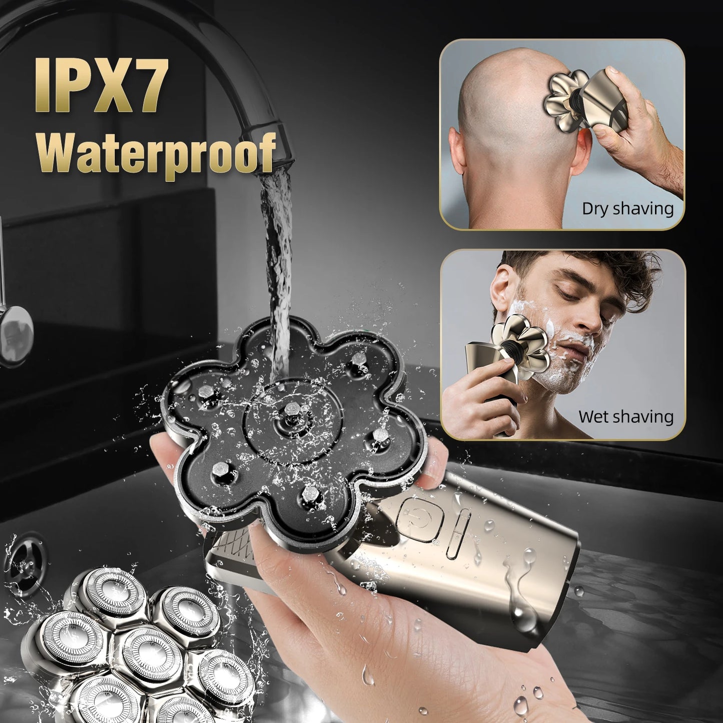 Electric Head Shaver for Bald Men 7 Blades Floating Razor Hair Trimmer USB Rechargeable LED Display Waterproof Beard Shavers