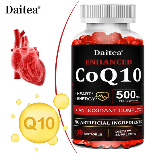 Daitea CoQ10 500mg, Supports Heart Health, Antioxidant, Energy Production, Coenzyme Q10 Dietary Supplement, 30/60/120 Capsules