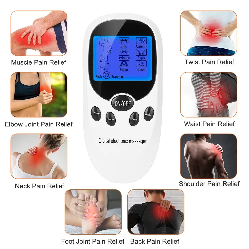 Electric Muscle Stimulator Dual Channels Pulse Massager Pain Relief Therapy Device with Electrode Pads Wires