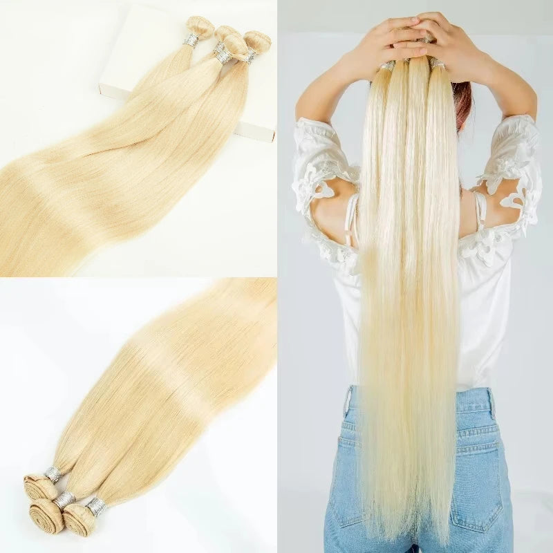 613 Blonde 1/3/4 Brazilian Hair Bundles Straight Weave 100% Human Hair Weft 24 26 28 30 32 34 36 38 40 Inch Bundle Weaving