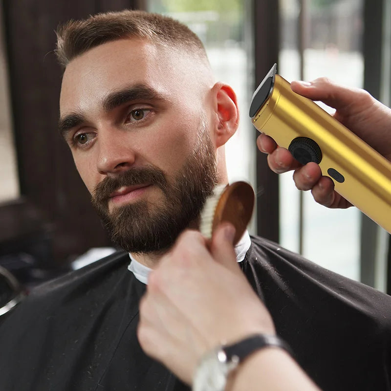 Professional Hair Clippers LED Display Electric Beard Trimmer Cordless Men's Grooming Kit Rechargeable Nose Trimmer Gold