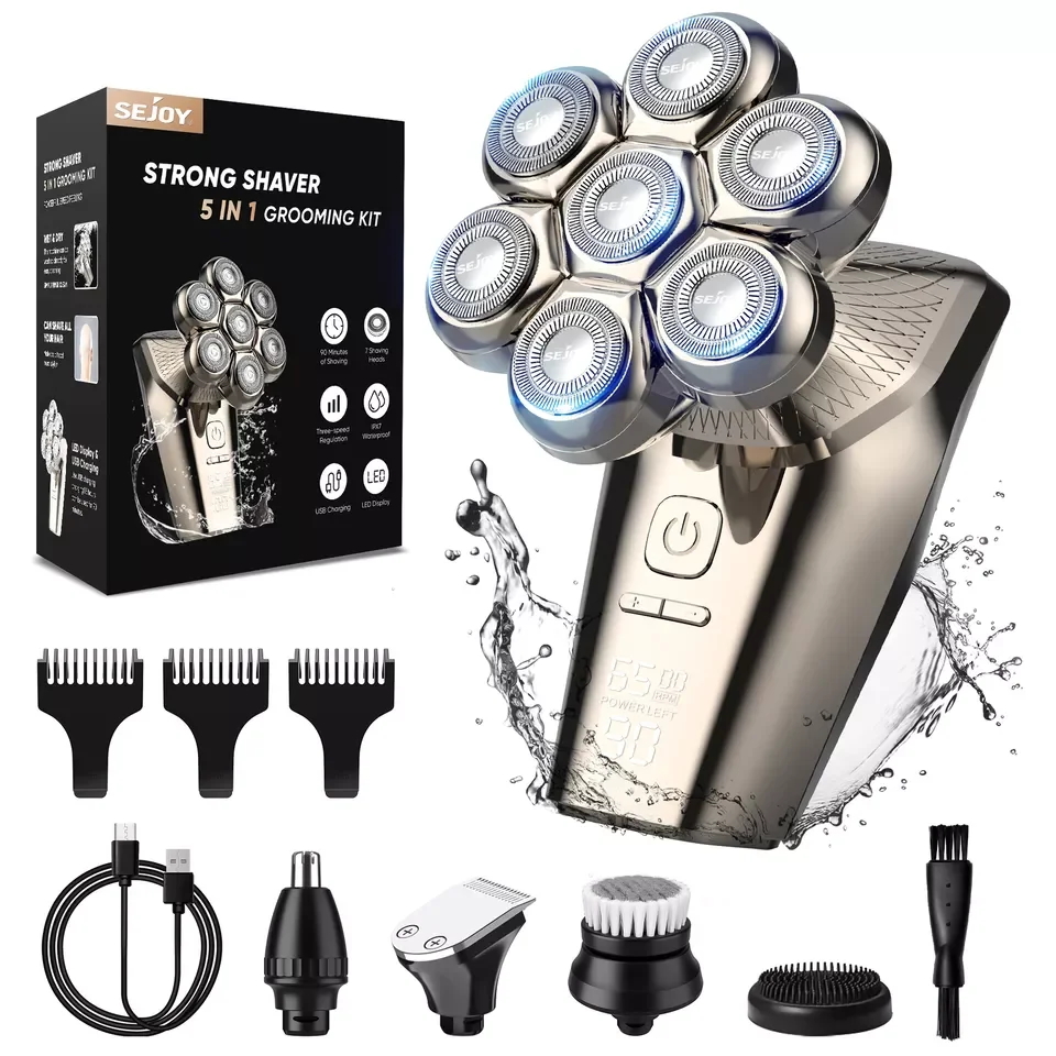 SEJOY 5 IN 1 Rotary Electric Shaver 7D Rechargeable Bald Head Beard Trimmer Razor Men's Electric Hair Trimmer