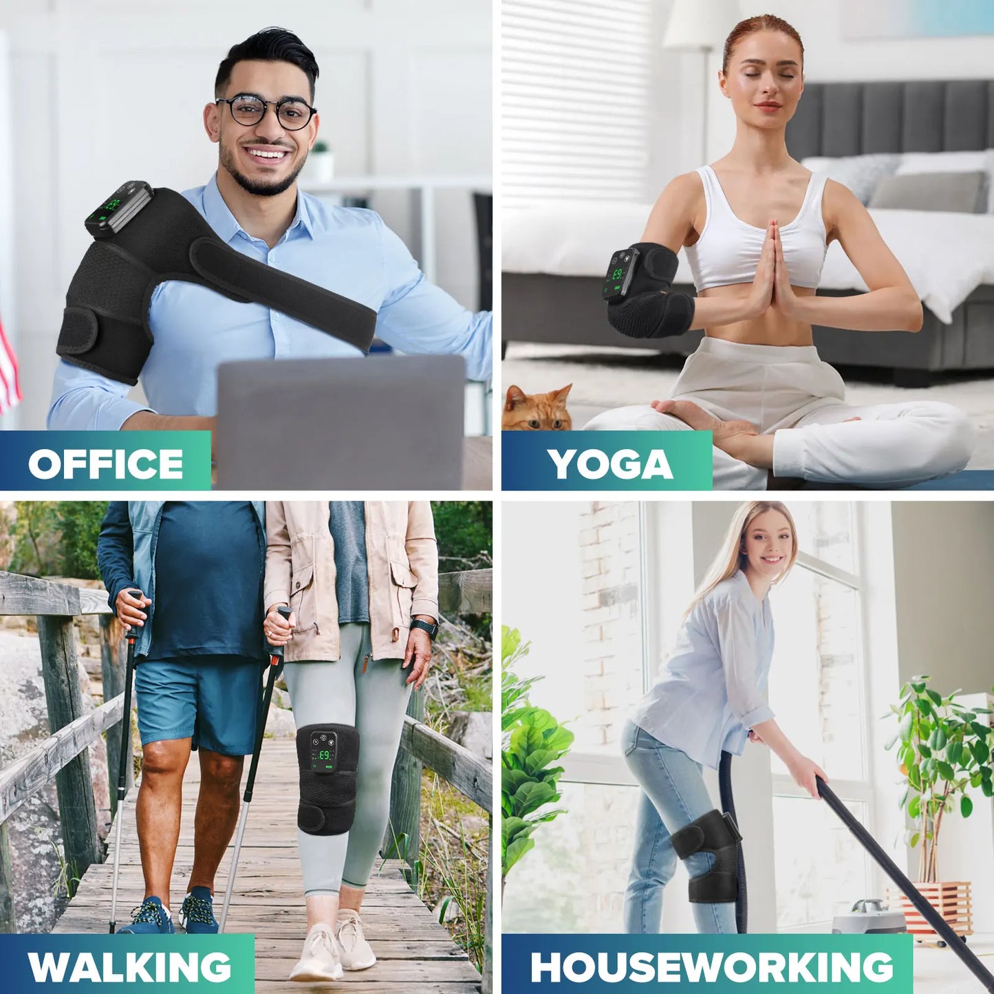 Rechargeable Electric Knee Massager 3-in1 Heated Vibration Pad for Joint Pain Relief Elbow Shoulder Arthritis Support Belt