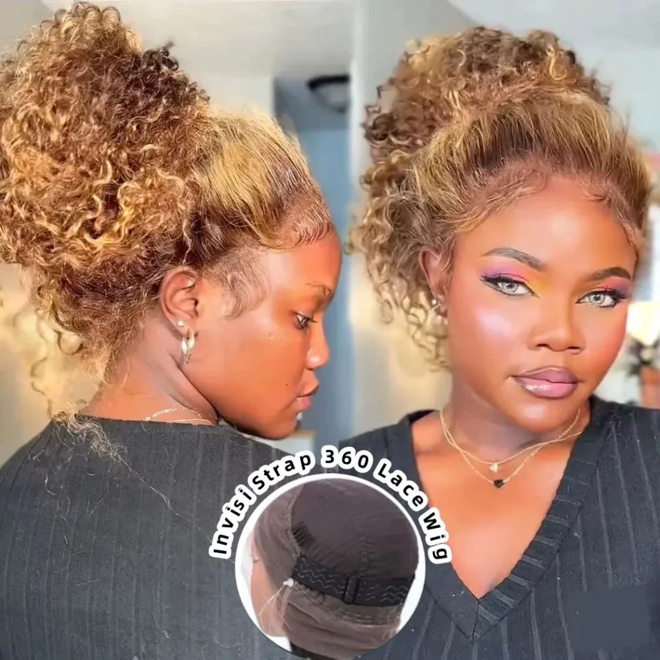 360 Full Lace Wig Human Hair Pre Plucked Hd Highlight Deep Wave Frontal Wig Invisible Drawstring 250 Density 13X4 Lace Front Wig