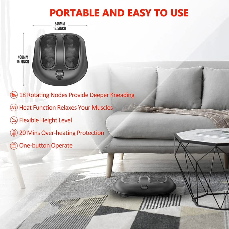 Electric Foot Massager with Heat Compress Deep Kneading Shiatsu Massage Heel Sole Point Relieve Muscle Tiredness