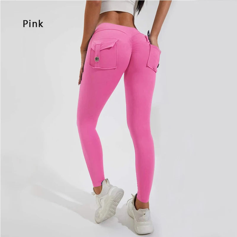 Yoga pants buttocks pocket tight pants women's sports fitness pants hip lifting Breathable No T Line