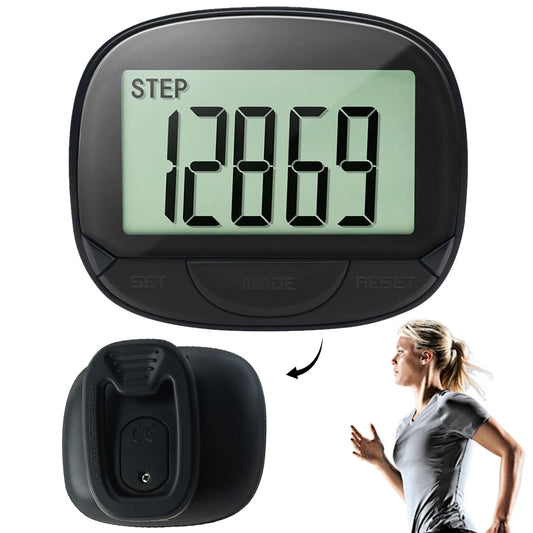 Clip-On Pedometer Electronic Pedometer Digital Display Simple Step Tracker Large Screen Multifunctional for Adults Seniors Dog