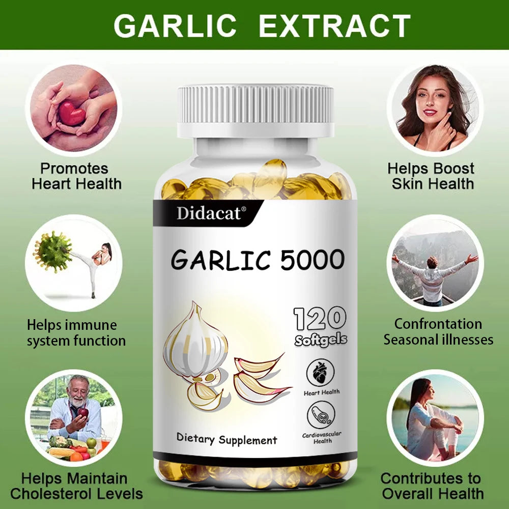 Garlic Extract 5000 Mg Antioxidant Supplement Supports Immune System Balances Cholesterol Promotes Heart Health 120 Capsules