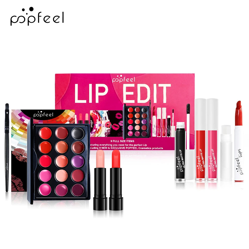 POPFEEL Lip Edit Set | Full-Size Lip Kit w/ Liners, Gloss & Palette | Essential Makeup Set for Perfect Lips | Trendy Beauty Gift