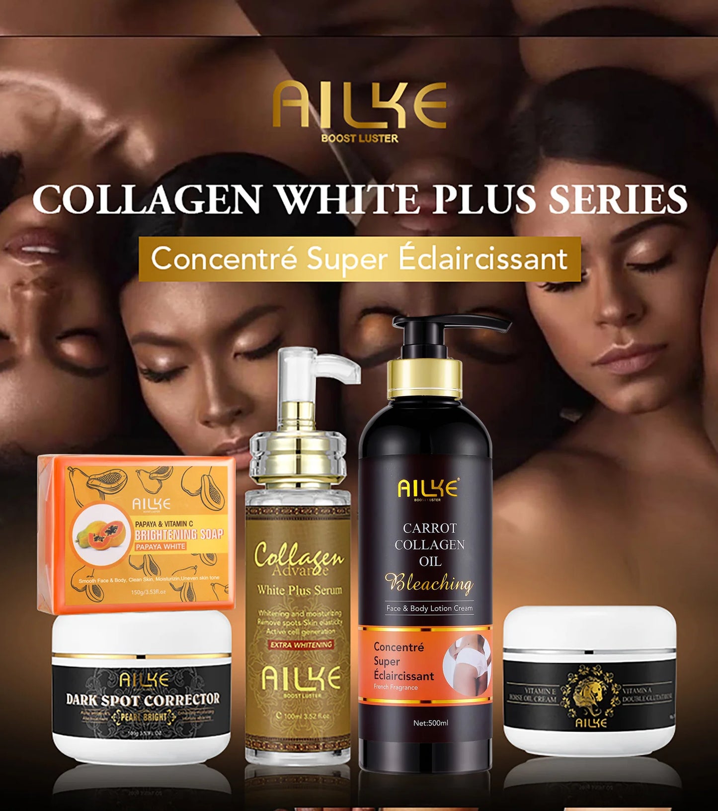 AILKE Collagen Whitening Set, Moisturizer, Hydration, Dark Spot Removal Cream, Brightening Body Lotion, Armpit Whitening Cream