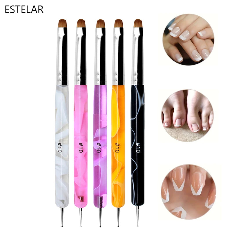 5pcs French Nail Art Brush Dual End Nail Art Dotting Pen Acrylic Drawing Rhinestone Gel Painting Manicure Tool for Beginner 8-16