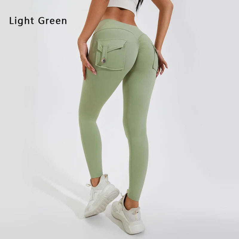 Yoga pants buttocks pocket tight pants women's sports fitness pants hip lifting Breathable No T Line