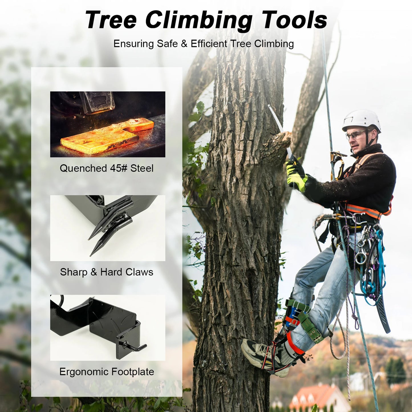 Tree Climbing Spike Set Portable Piercing Tree Climbing Tool with Safety Belt Load 100kg for Climbing Logging Picking Hunting
