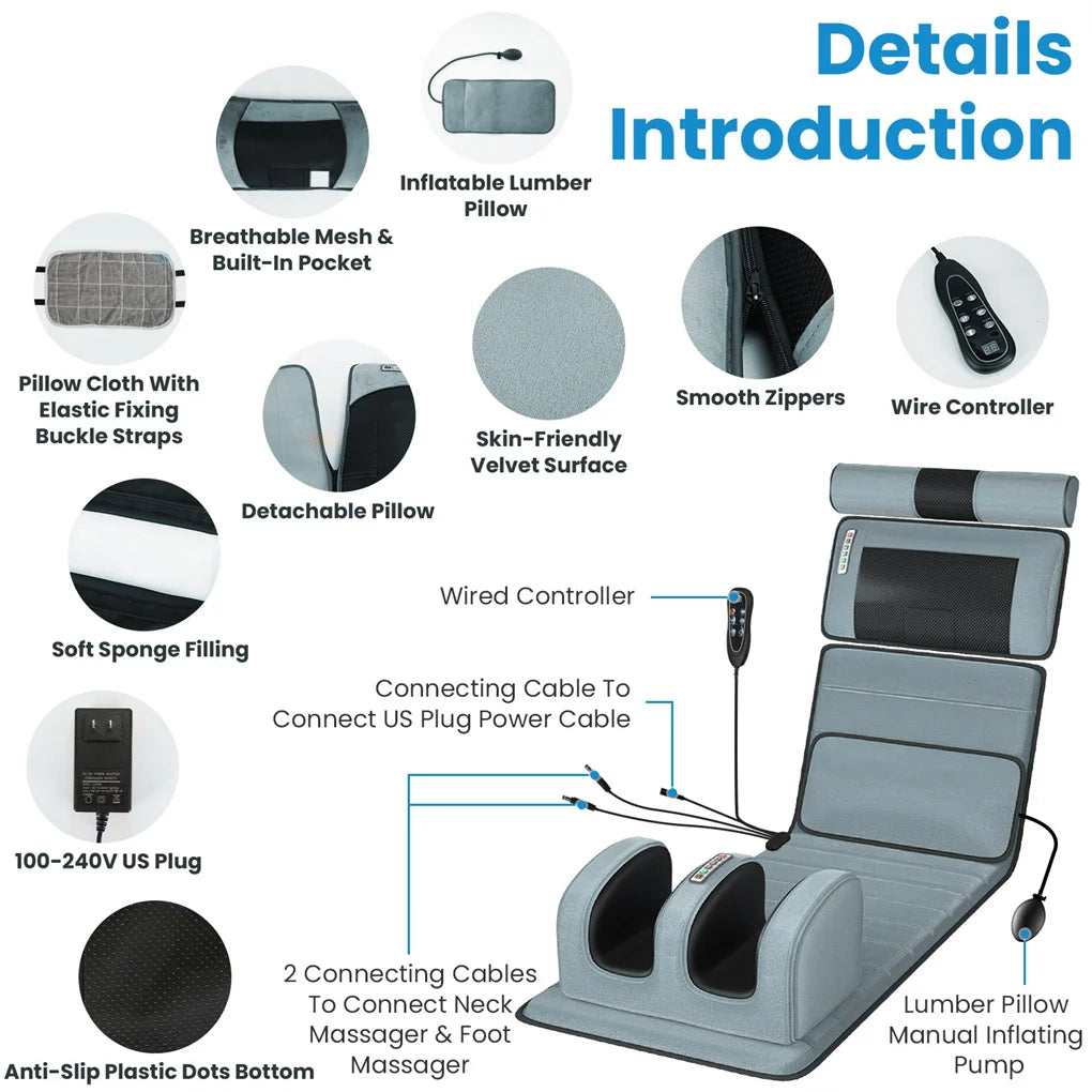 Full Body Electric Massage Mat with Heat – Vibration Massage Pad for Back, Neck, Foot & Lumbar Support Foldable Cushion Mattress