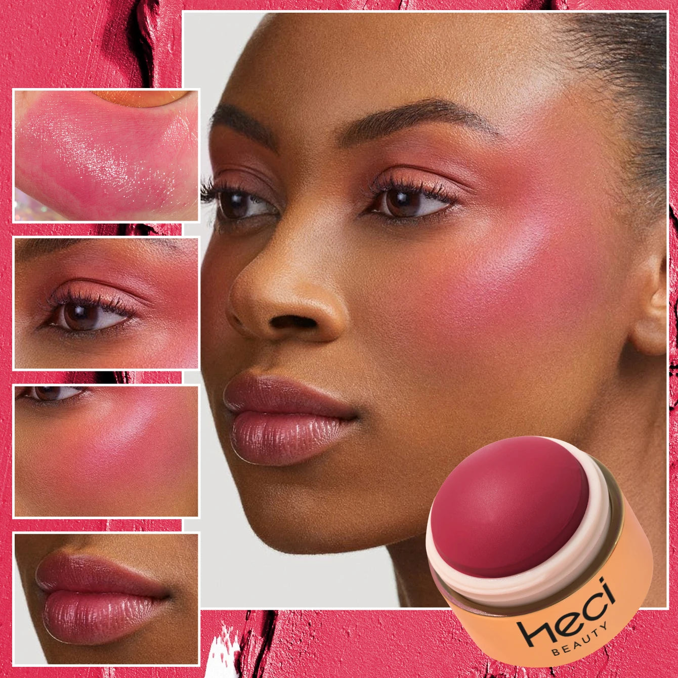 Cream blush ball,High-Pigment Formula,Semi-Matte & Powder Finish,Blendable Color blush Highlight stick for Eyes, Lips & Cheeks