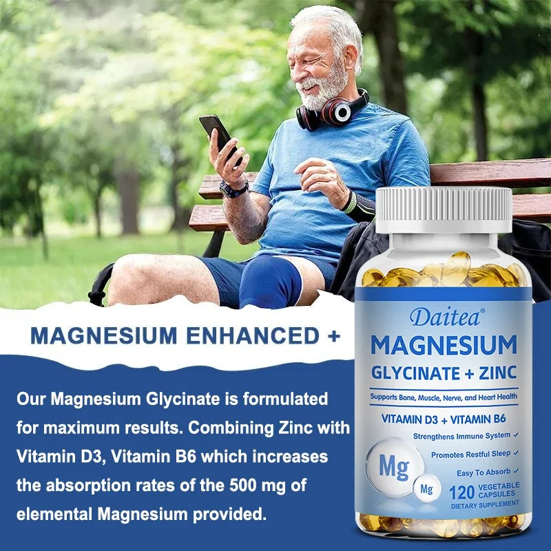 Magnesium, Zinc, Vitamin D3 & Vitamin B6 - Quadruple Supplement - Supports Sleep, Bone, Heart & Immune Health, 120 Capsules