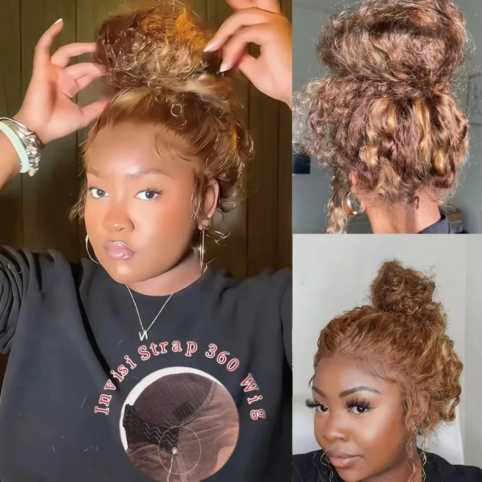 360 Full Lace Wig Human Hair Pre Plucked Hd Highlight Deep Wave Frontal Wig Invisible Drawstring 250 Density 13X4 Lace Front Wig