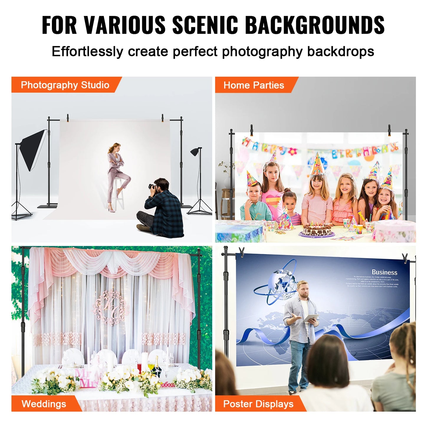 10 x 10 ft Heavy Duty Backdrop Stand Height Adjustable Photography Backdrop Stand for Party Wedding Display Exhibition