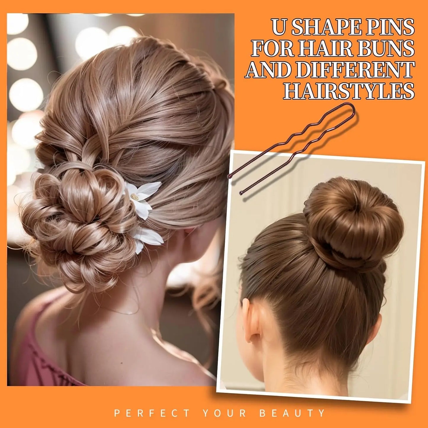 300 Pieces Bobby Clip Hair Clip Kit, 100 Hair Clips for Women, 100 Bobby Pins for Brown Hair and 100 Hair Bands