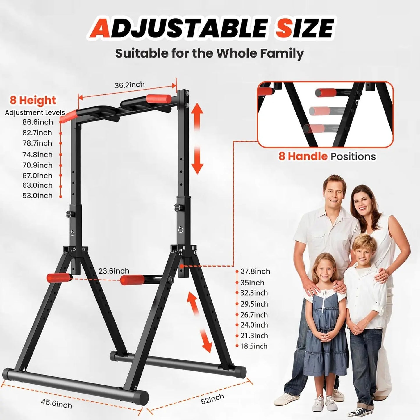 Foldable Power Tower Pull Up Bar Dip Station Adjustable Multifunction Workout Pull Up Tower Station Gym Strength Training Equipm