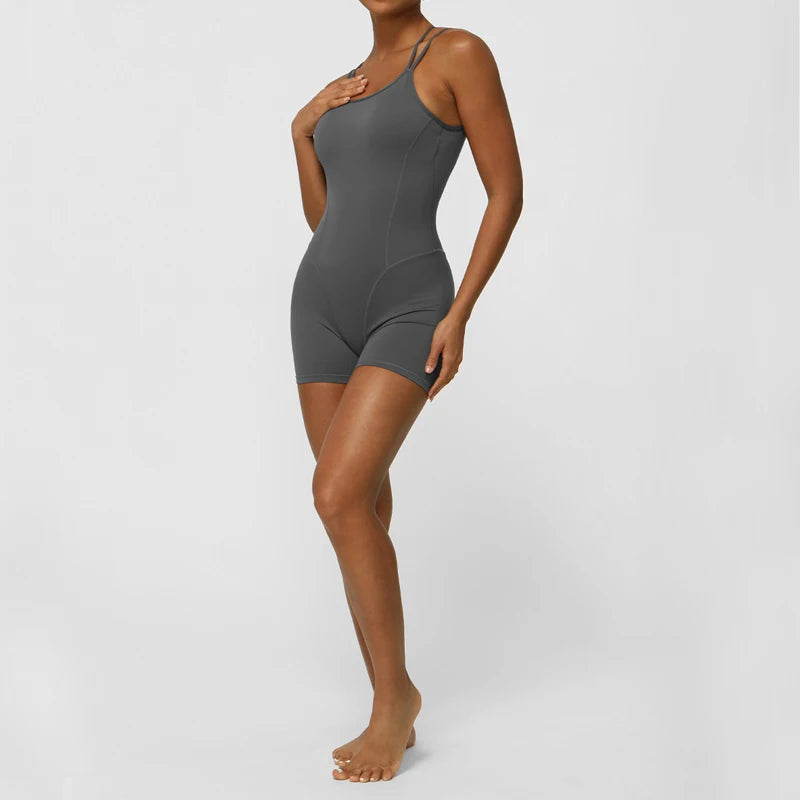 One Piece Fitness Yoga Set Women Summer Solid Color Gym Jumpsuit Breathable Quick Dry Running Shorts Sportswer Workout Clothes