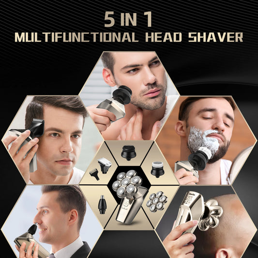 Electric Head Shaver for Bald Men 7 Blades Floating Razor Hair Trimmer USB Rechargeable LED Display Waterproof Beard Shavers