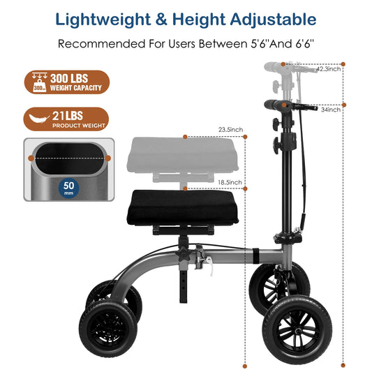 Adult Collapsible Knee Scooter Walker Cart with Basket, Knee Crutch Alternative for Broken Leg Ankle Injuries, Dual Brakes
