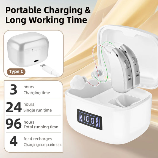 Rechargeable Hearing Aids Adults Invisible Digital Ear Amplifiers Volume Control for Hearing Loss