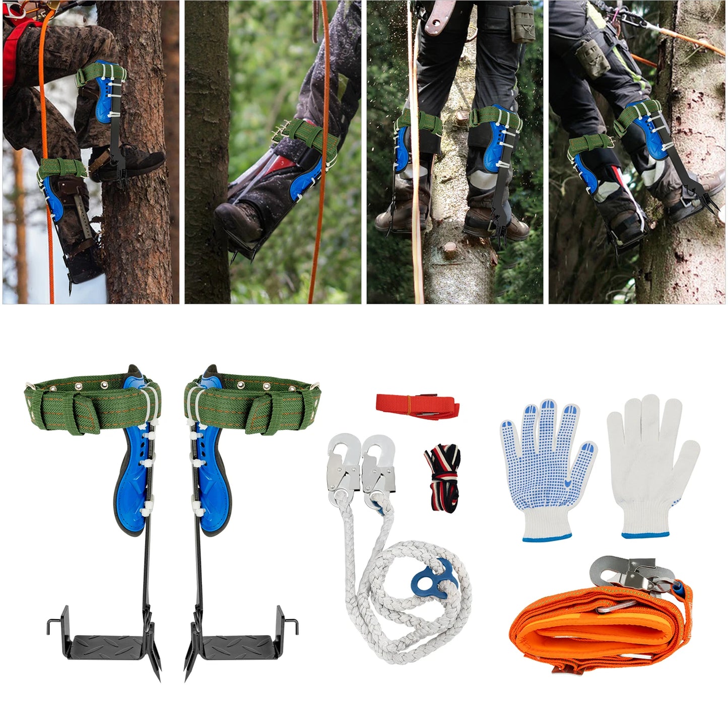 Tree Climbing Spikes Set Professional Outdoor Work Piercing Tree Climbing Tool w/Safety Belt for Non-Slip Climbing Logging 100kg