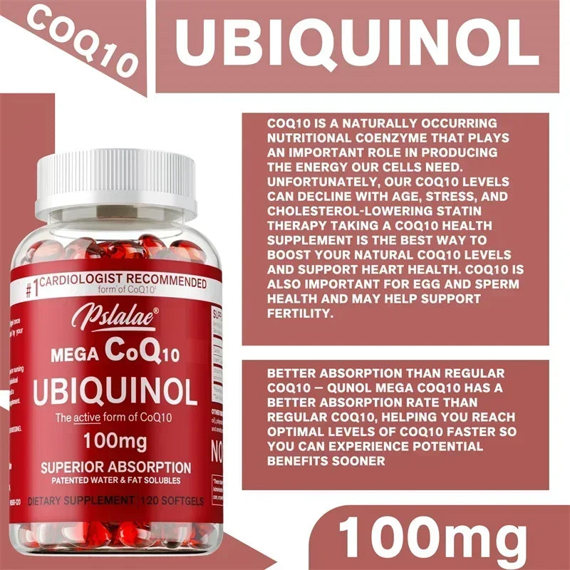 Mega Ubiquinol CoQ10 - Improves Blood Circulation, for Energy Production, Supports Heart and Cardiovascular Health