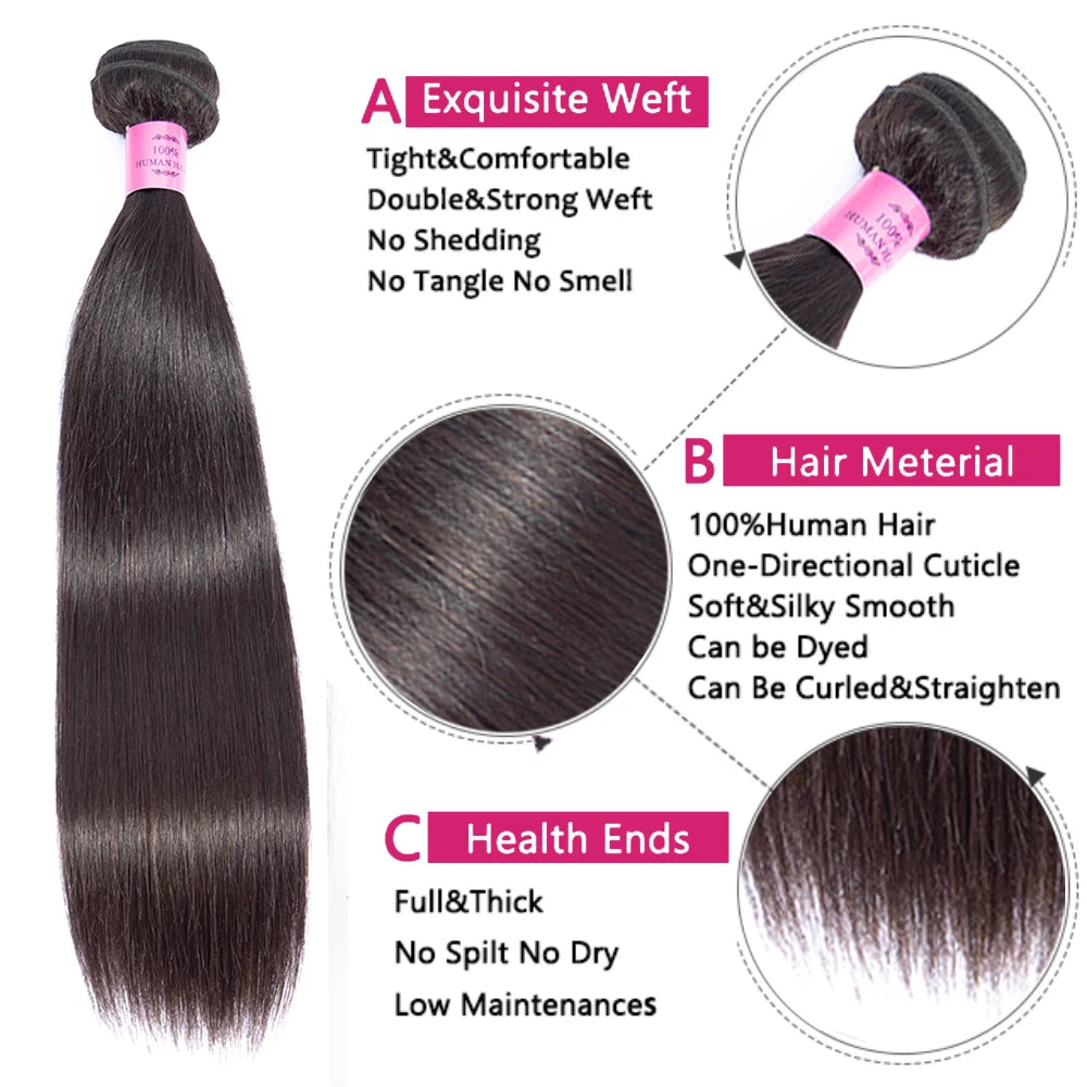 Straight Human Hair Bundles 28 30 inch Raw Hair Bundles 36 38 40 Inch Long Thick Bundles  Brazilian Hair Weave Bundles
