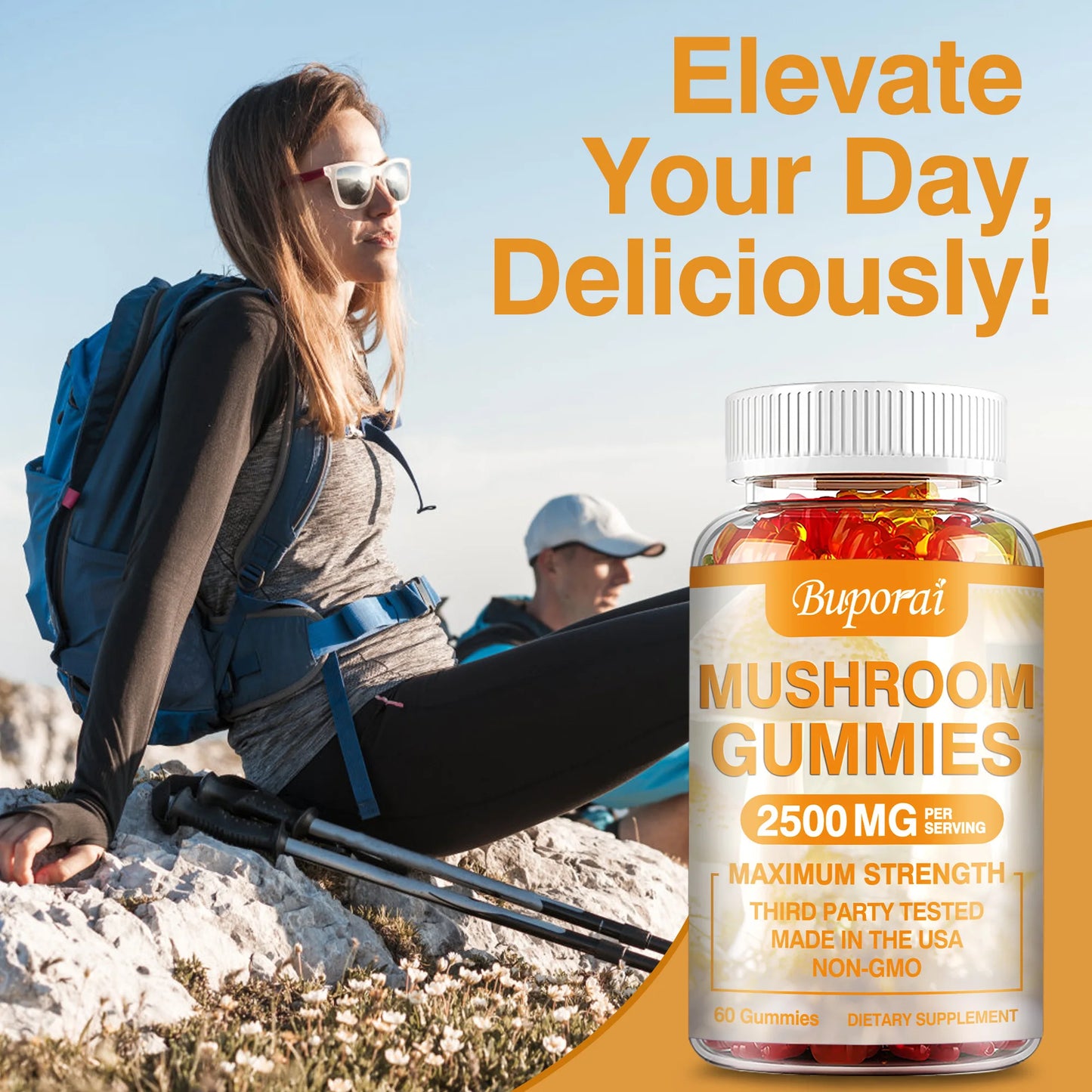 Mushroom Gummies - Brain Health, Enhances Memory and Concentration, Immune Support, Relieves Stress - 60 Gummies