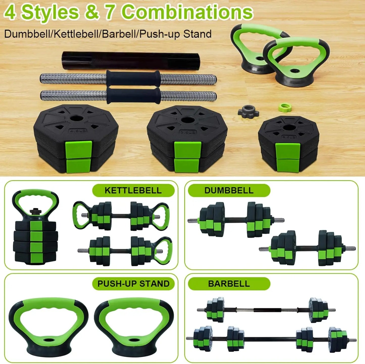 66lbs/88lbs Weight 4 in 1 Adjustable Kettlebell Set  Dumbbell Set Used as Kettlebells Barbell Push up Stand for GYM Home