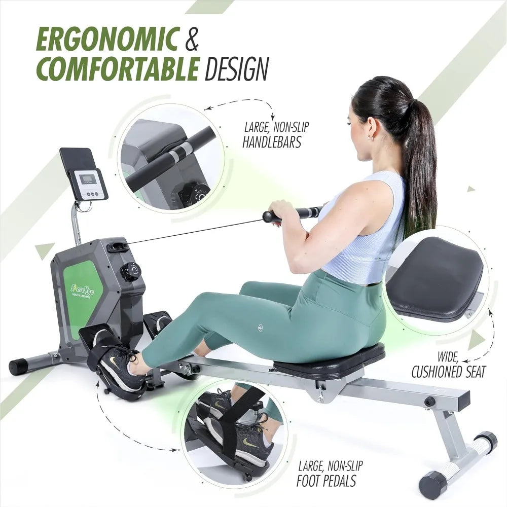 Rowing Machine Bluetooth Compact Foldable Magnetic Rower with Fitness APP