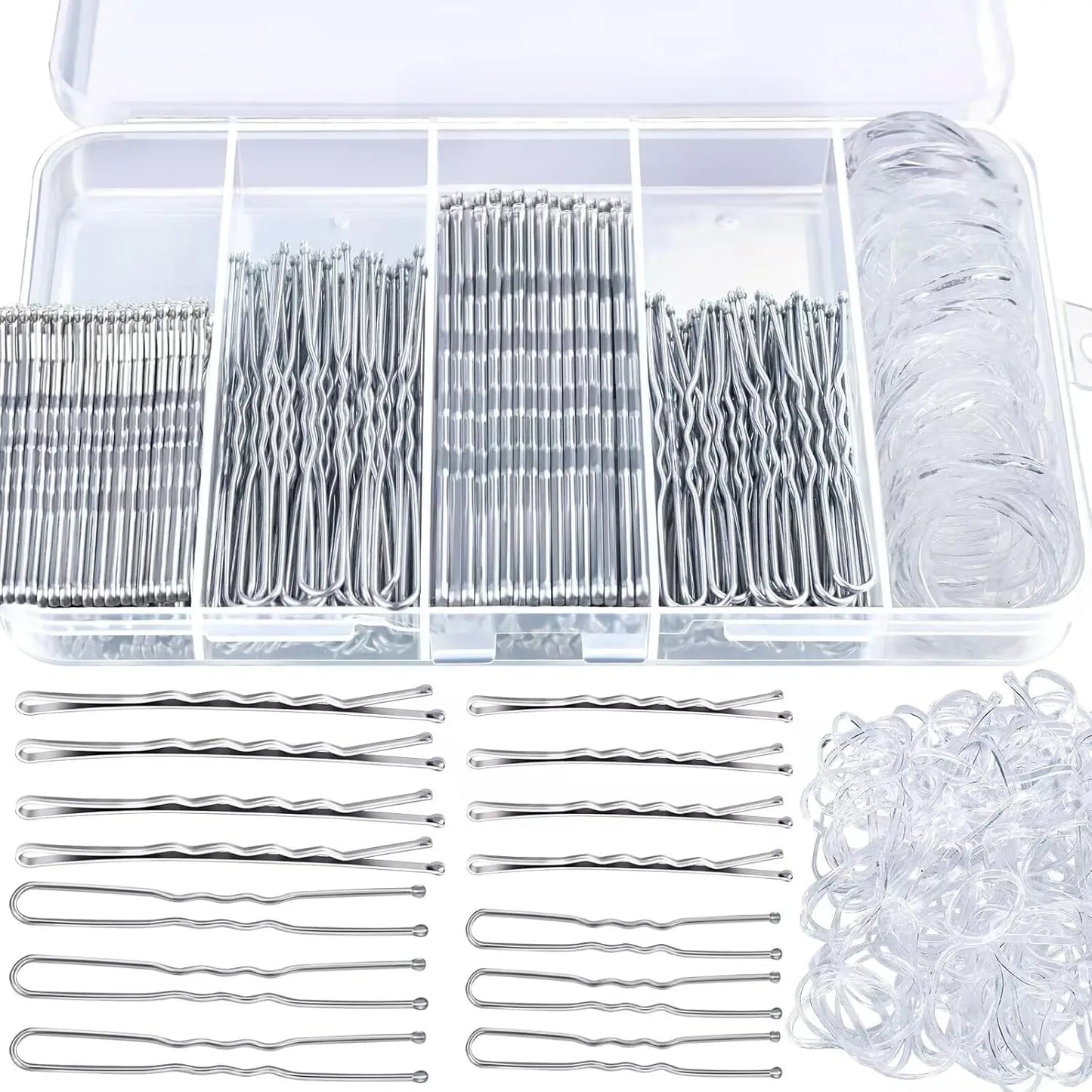 300 Pieces Bobby Clip Hair Clip Kit, 100 Hair Clips for Women, 100 Bobby Pins for Brown Hair and 100 Hair Bands