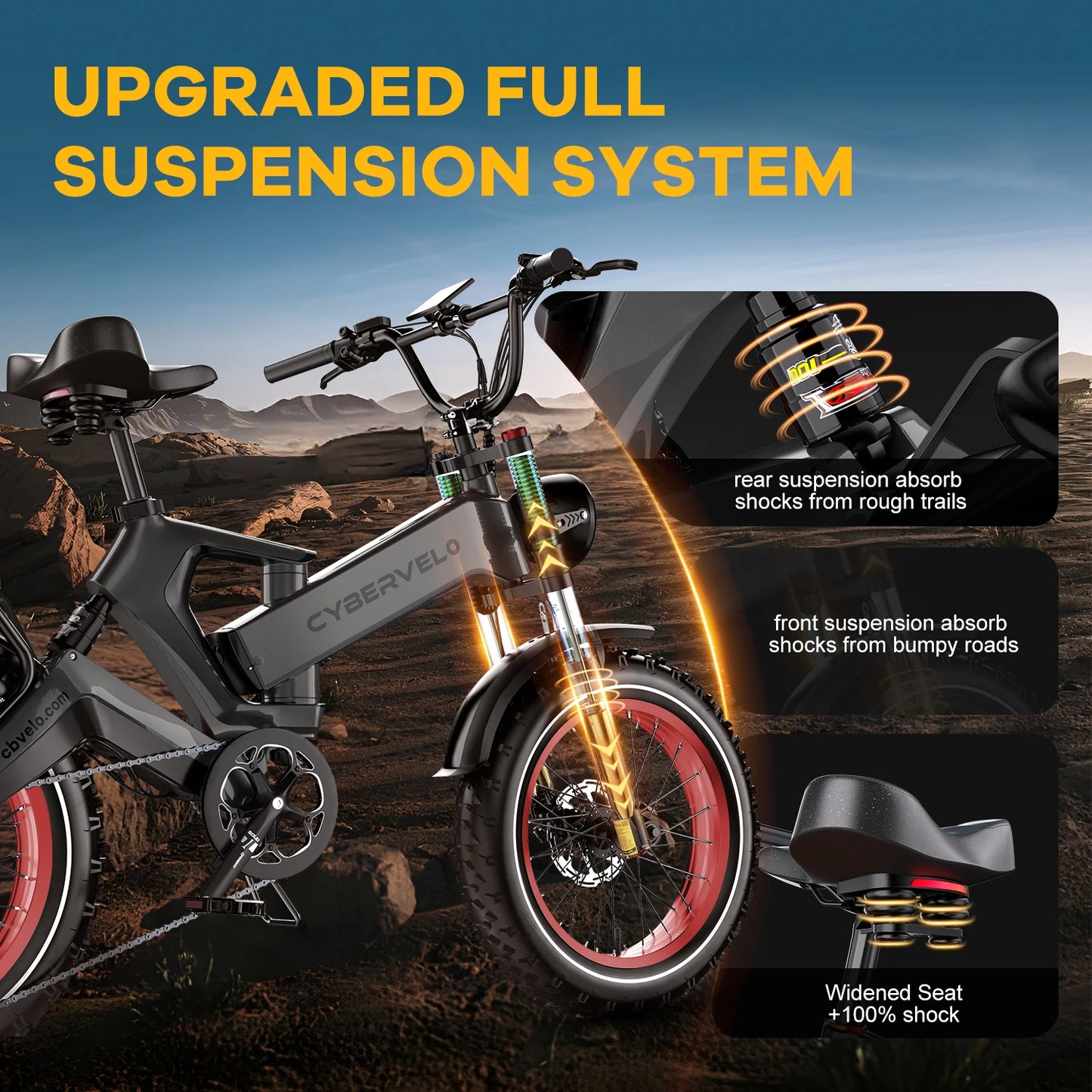 Cybervelo EK6 Peak 2000W Folding Electric Bike for Adults, 35MPH 100Miles, 48V 25Ah Removable Battery,20"x4.0 Fat Tire E-bike